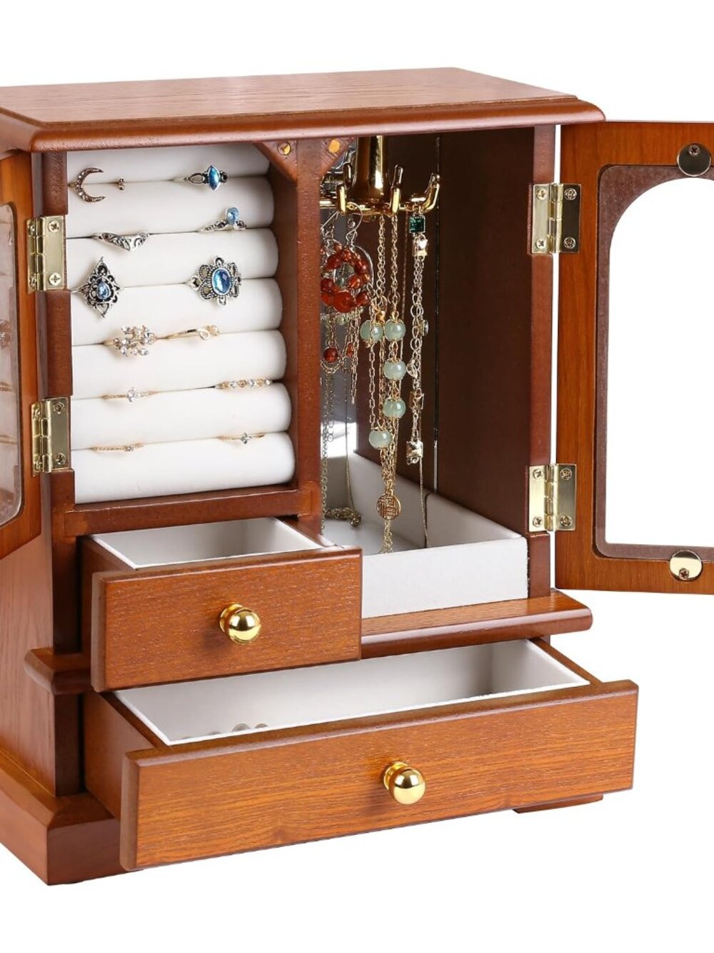 Wooden Jewelry Box for Women, Graduation Gift Solid Jewelry Holder Organizer, Mo